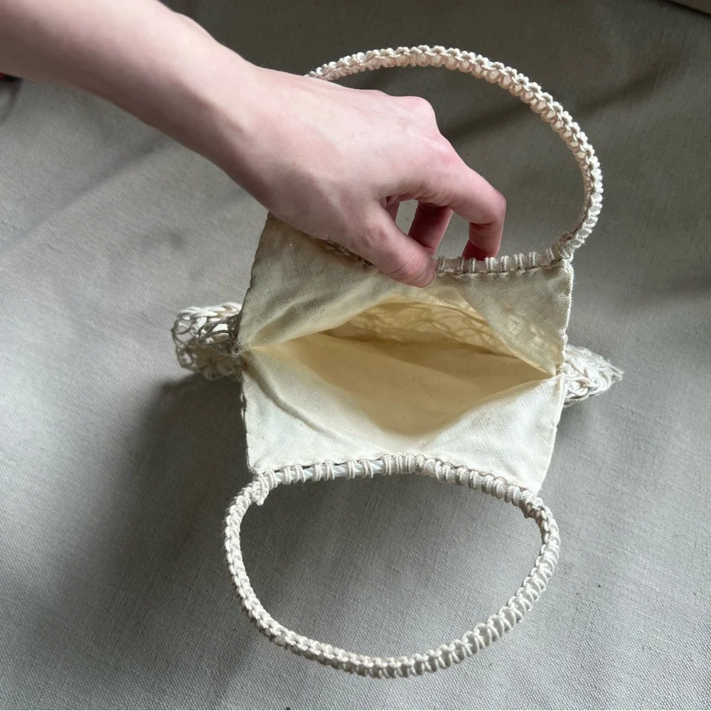Chic Cream Macrame Mini Bag - Picture 3 of 3